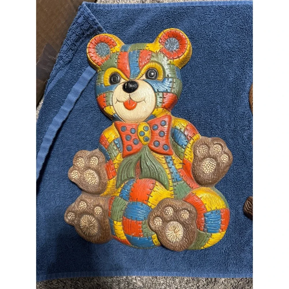 Vtg 1979 Foam Craft Nursery Teddy Bear &‎ Rocking Horse Wall Hangers Patchwork